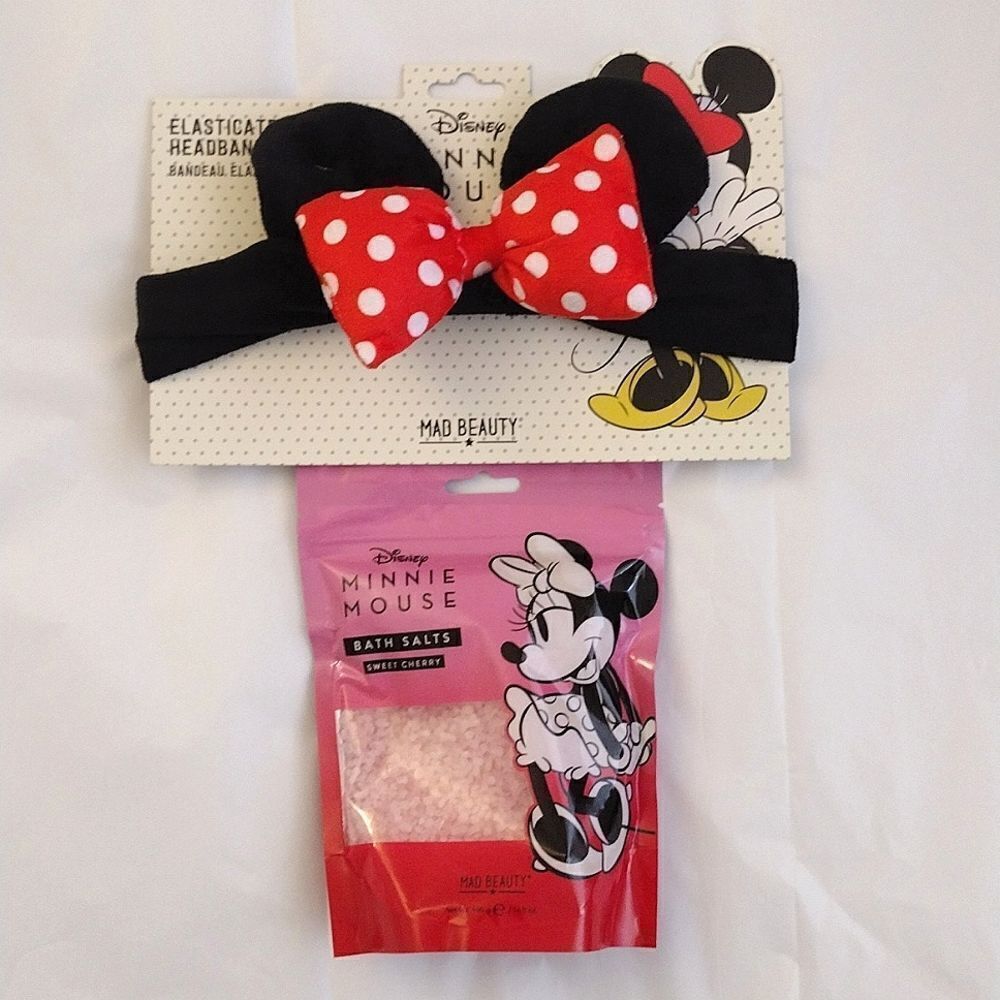 Disney Minnie Mouse Ears Headband & Cherry Bath Salts Spa Bundle NWT Selfcare